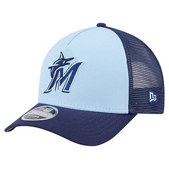Men's New Era Light Blue/Navy Miami Marlins 2-Tone Color Pack 9FORTY Adjustable Trucker Hat