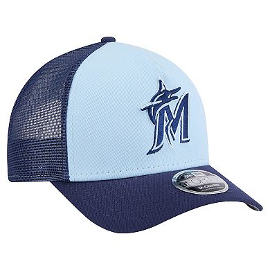 Men's New Era Light Blue/Navy Miami Marlins 2-Tone Color Pack 9FORTY Adjustable Trucker Hat