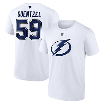 Men's Fanatics Jake Guentzel White Tampa Bay Lightning Authentic Stack Name & Number T-Shirt