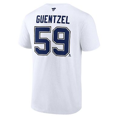 Men's Fanatics Jake Guentzel White Tampa Bay Lightning Authentic Stack Name & Number T-Shirt