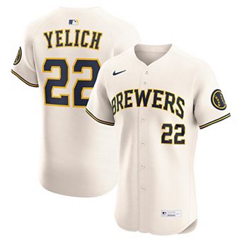Men's Nike Christian Yelich Cream Milwaukee Brewers Home Elite Player Jersey