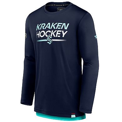 Men's Fanatics Deep Sea Blue Seattle Kraken Authentic Pro Tech Long Sleeve T-Shirt