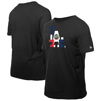 Men's New Era Black Los Angeles Dodgers Dominican Republic Flag Logo T-Shirt