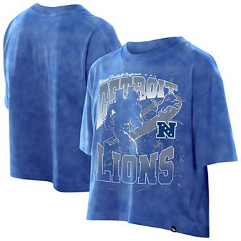 Women's New Era Blue Detroit Lions Cropped Boxy Sport Classics Mineral Wash T-Shirt