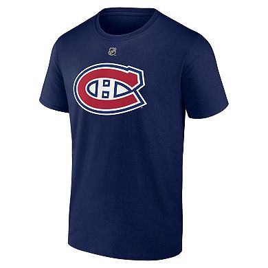 Men's Fanatics Lane Hutson Navy Montreal Canadiens Authentic Stack Name & Number T-Shirt