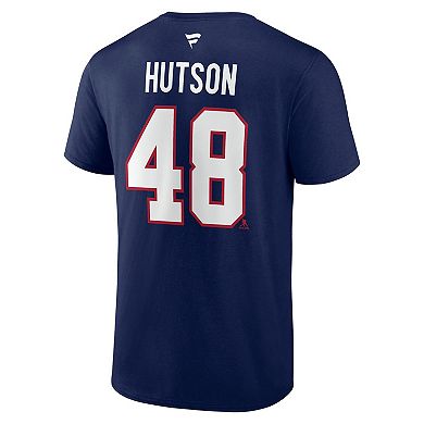 Men's Fanatics Lane Hutson Navy Montreal Canadiens Authentic Stack Name & Number T-Shirt