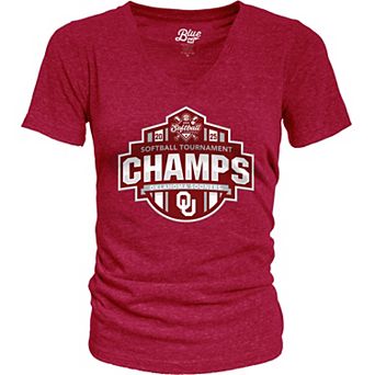 Women's Blue 84 Crimson Oklahoma Sooners 2025 SEC Softball Conference Tournament Champions Locker Room V-Neck T-Shirt