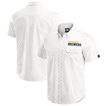 Men's Darius Rucker Collection by Fanatics Cream Milwaukee Brewers Printed Button-Down Shirt