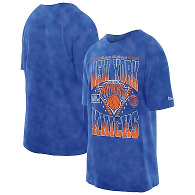 Men's New Era Blue New York Knicks Old School Sport Vintage Wash T-Shirt