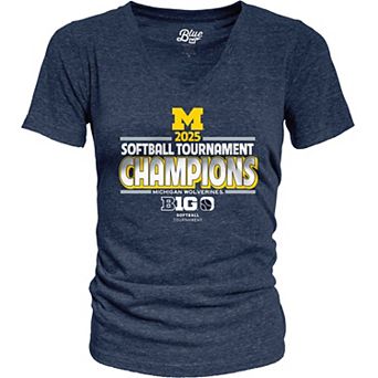 Women's Blue 84 Navy Michigan Wolverines 2025 Big Ten Softball Conference Tournament Champions Locker Room V-Neck T-Shirt