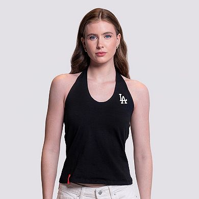 Women's Lusso Black Los Angeles Dodgers Noelle V-Neck Tank Top