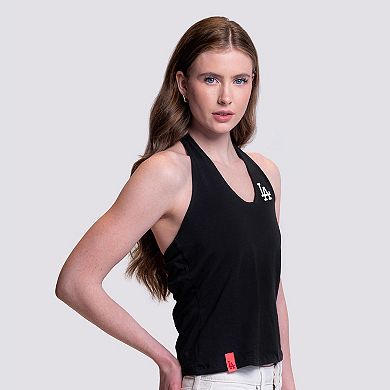 Women's Lusso Black Los Angeles Dodgers Noelle V-Neck Tank Top