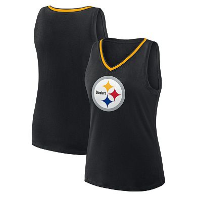 Women's Logo Athletic Black Pittsburgh Steelers Stellar Win V-Neck Tank Top