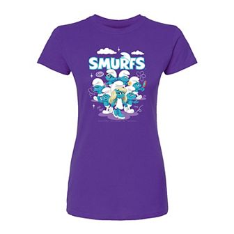 Juniors' Smurfs Group Logo Fitted Tee