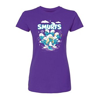 Juniors' Smurfs Group Logo Fitted Tee