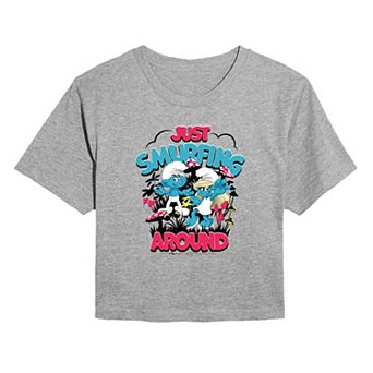 Juniors' Smurfs Just Smurfing Around Cropped Tee