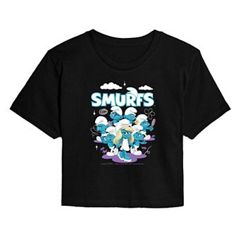 Juniors' Smurfs Group Logo Cropped Tee