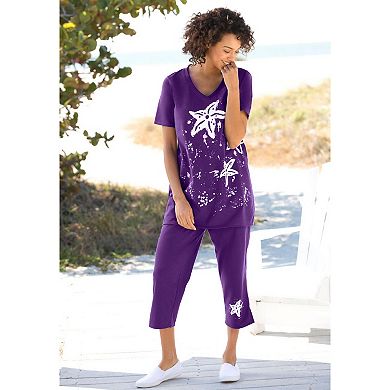 Woman Within Plus Size Starfish Tee And Capri Set