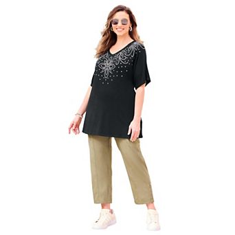 Catherines Women's Plus Size Embellished Dolman Tunic