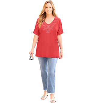 Catherines Women's Plus Size Embellished Dolman Tunic