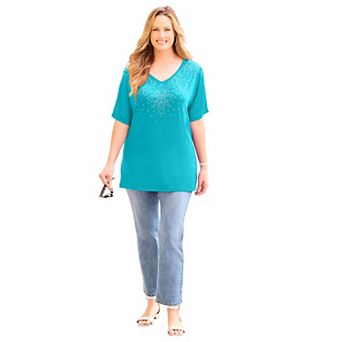 Catherines Women's Plus Size Embellished Dolman Tunic