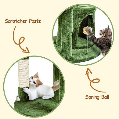 52" Tall Multi-Level Cactus Cat Tree with Padded Top Perch, Hammock, Fully Scratching Post