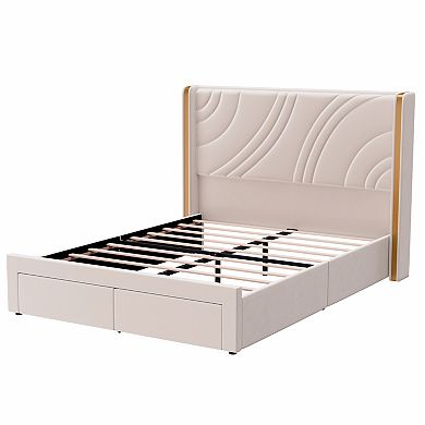 Merax Modern Upholstered LED Bed Frame with Storage Drawers, Velvet Platform Bed