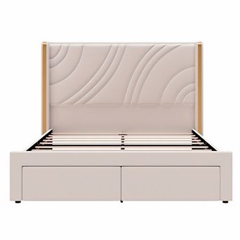 Merax Modern Upholstered LED Bed Frame with Storage Drawers, Velvet Platform Bed