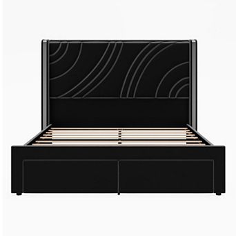 Merax Modern Upholstered LED Bed Frame with Storage Drawers, Velvet Platform Bed