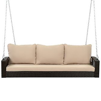 Merax 69" Outdoor PE Wicker Patio Swing Bench with Cushions & Chains