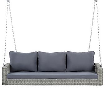 Merax 69" Outdoor PE Wicker Patio Swing Bench with Cushions & Chains