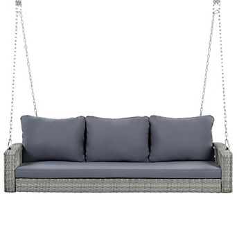 Merax 69" Outdoor PE Wicker Patio Swing Bench with Cushions & Chains