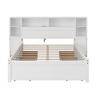 Merax Wooden Storage Bed with Tall Extended Bookcase Headboard