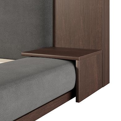 Merax Floor Upholstered Platform Bed with Extended Wood Headboard & Bedside Shelf