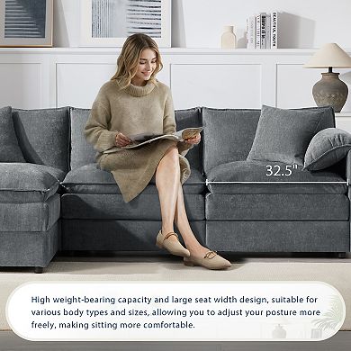 Merax 103.5" Chenille Modular Sectional Sofa with Deep and Wide Seat,L Shaped Cloud Couch Set
