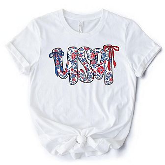 Floral Patriotic T-Shirt, 4th of July White, Natural and Black Tee for Stylish Women