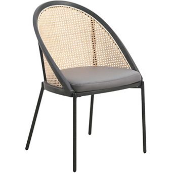 Leisuremod Vinyl Dining Chair Vinyl With Wicker Back In Stainless Steel Urbane Series