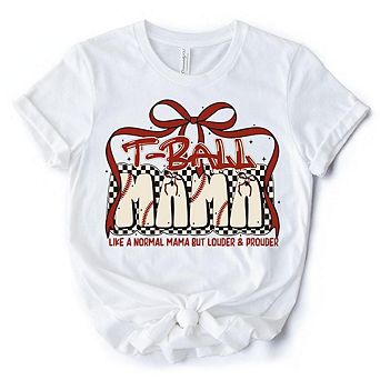 T-Ball Mama Coquette Red Bow T-Shirt, Retro White and Natural Tee for Proud Sports Moms