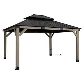 Aoodor 12' x 14' Wood Gazebo, Upgrade Cedar Wooden Frame Gazebo with Outlets
