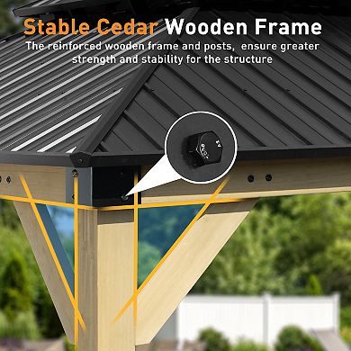 Aoodor 10 x 12 ft Wooden Frame Gazebo, Outdoor Patio Gazebo with Charging Socket