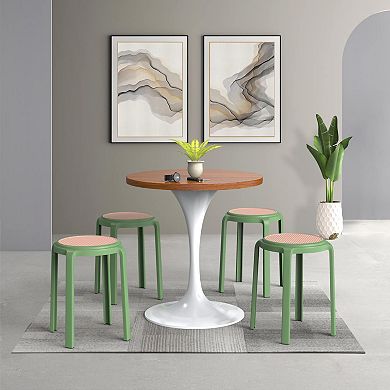Leisuremod Tresse Series Stackable Round Poly Stool With Wicker Top