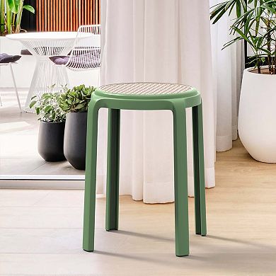 Leisuremod Tresse Series Stackable Round Poly Stool With Wicker Top