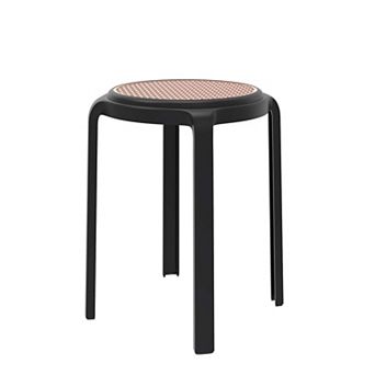 Leisuremod Tresse Series Stackable Round Poly Stool With Wicker Top
