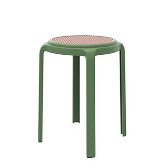 Leisuremod Tresse Series Stackable Round Poly Stool With Wicker Top