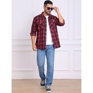 Men's Contrasting Colors Checked Slim Fit Long Sleeved Button Down Shirts with Pocket