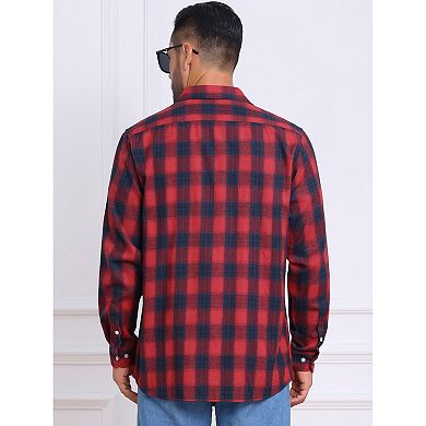 Men's Contrasting Colors Checked Slim Fit Long Sleeved Button Down Shirts with Pocket