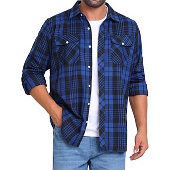 Men's Contrasting Colors Checked Slim Fit Long Sleeved Button Down Shirts with Pocket
