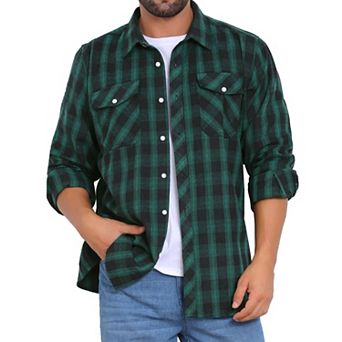 Men's Contrasting Colors Checked Slim Fit Long Sleeved Button Down Shirts with Pocket