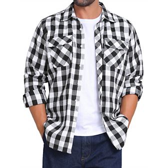 Men's Contrasting Colors Checked Slim Fit Long Sleeved Button Down Shirts with Pocket