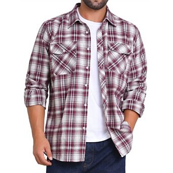 Men's Contrasting Colors Checked Slim Fit Long Sleeved Button Down Shirts with Pocket